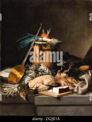 Nicolas Henri Jeaurat de Bertry pittore francese - cucina natura morta con pollame verdure e pane Foto Stock