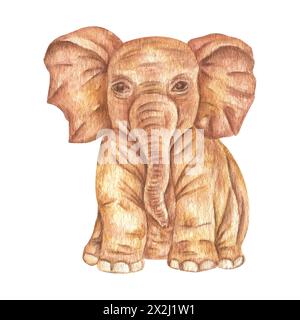 Elefante acquerello ad alta risoluzione per poster nella nursery, carta da parati, stampa su vestiti, cartoline e inviti, nonché per i bambini Foto Stock