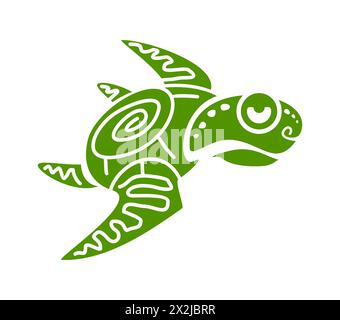 Il simbolo del totem azteco Maya tartaruga rappresenta longevità, saggezza e stabilità. Segno sacrale tartaruga verde vettoriale isolato o tatuaggio con ornamenti che incarnano l'essenza duratura della terra e dell'acqua Illustrazione Vettoriale