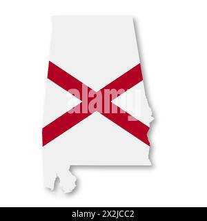 Illustrazione della mappa della bandiera dello Stato dell'Alabama Foto Stock