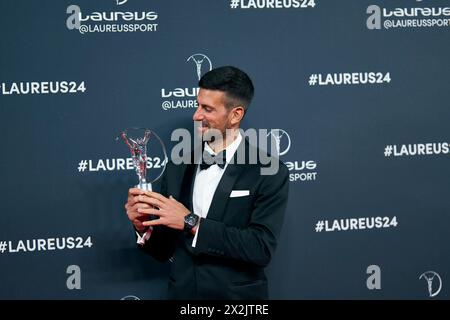22 aprile 2024, Madrid, Madrid, Spagna: Novak Djokovic si pone come vincitore del Laureus World Sports Awards Madrid 2024 al Palacio de Cibeles il 23 aprile 2024 a Madrid, Spagna (Credit Image: © Jack Abuin/ZUMA Press Wire) SOLO USO EDITORIALE! Non per USO commerciale! Foto Stock