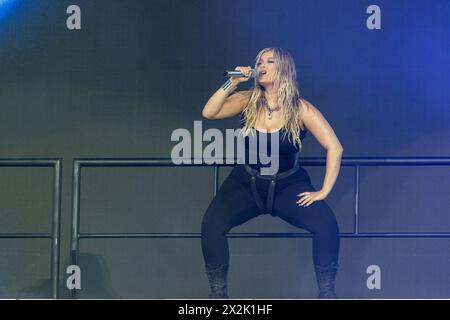 Indio, Stati Uniti. 21 aprile 2024. Bebe Rexha durante il Coachella Music Festival all'Empire Polo Club il 21 aprile 2023, a Indio, California (foto di Daniel DeSlover/Sipa USA) credito: SIPA USA/Alamy Live News Foto Stock