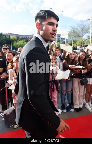 Madrid, Spagna. 22 aprile 2024. Il tennista spagnolo Carlos Alcaraz arriva ai Laureus World Sports Awards 2024 a Madrid, Spagna, il 22 aprile 2024. Crediti: Gustavo Valiente/Xinhua/Alamy Live News Foto Stock