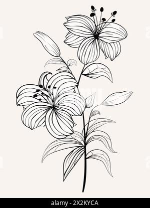 semplice schizzo di fiore monocromatico Illustrazione Vettoriale
