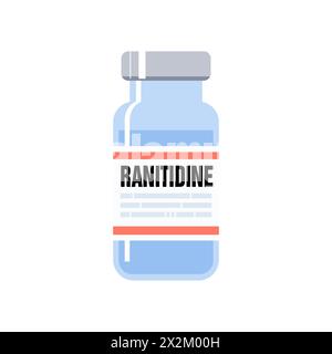 Nome del farmaco generico ranitidina. Medicina usata per diminuire la produzione di acido gastrico. Usato per trattare ulcera peptica e malattie da reflusso gastroesofageo Illustrazione Vettoriale