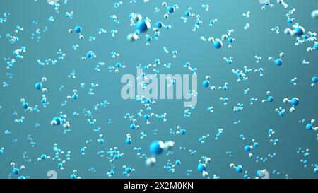 Liquido molecole di acqua H2O. illustrazione 3d. Illustrazione 3d della molecola H2O. Foto Stock