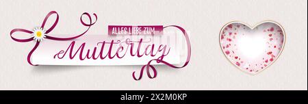 Muttertag Paper Heart Hole Flowers Noble Ornaments Header testo tedesco Alles Liebe zum Muttertag, Translate Happy Mother S Day. Foto Stock