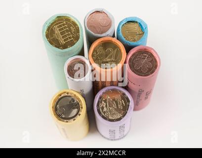 Kleingeld, Rollen, Münzen, cent, Euro *** piccolo cambio, rotoli, monete, centesimi, euro Foto Stock