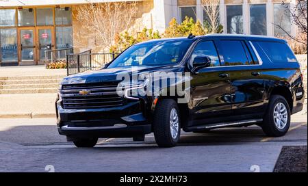 Edmonton, Canada. 22 aprile 2024. Il Premier dell'Alberta Danielle Smith arriva davanti alla visita del presidente della Polonia Andrzej Duda alla Casa del governo. Credito: SOPA Images Limited/Alamy Live News Foto Stock