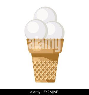 Illustrazione vettoriale del gelato. Tazza per waffle con tre palline di gelato. Illustrazione Vettoriale