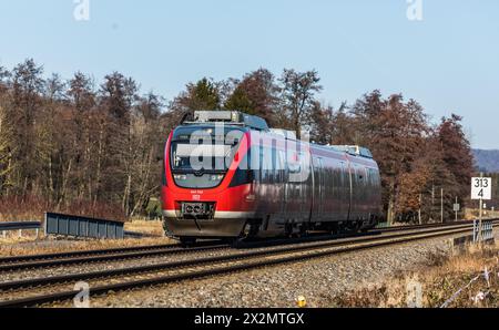 Laufenburg, Germania - 13. Febbraio 2022: Ein Bombardier Talent der deutschen Bahn unterwegs von Lauchringen zum Bahnhof Laufenburg a Süddeutschlan Foto Stock