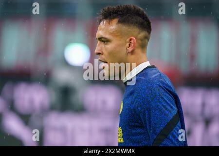 Milano, Italie. 22 aprile 2024. Lautaro Martínez (FC Inter) durante la partita di campionato italiano di serie A tra AC Milan e FC Internazionale il 22 aprile 2024 allo stadio San Siro di Milano, Italia - Photo Morgese-Rossini/DPPI Credit: DPPI Media/Alamy Live News Foto Stock