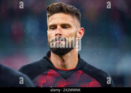 Milano, Italie. 22 aprile 2024. Olivier Giroud (AC Milan) durante la partita di campionato italiano di serie A tra AC Milan e FC Internazionale il 22 aprile 2024 allo stadio San Siro di Milano - Photo Morgese-Rossini/DPPI Credit: DPPI Media/Alamy Live News Foto Stock