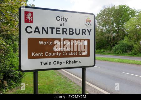 Benvenuto al cartello di Canterbury Foto Stock