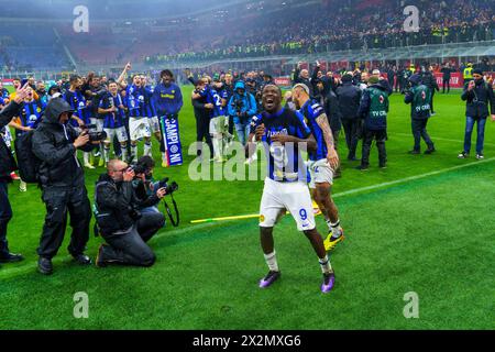 Milano, Italie. 22 aprile 2024. Marcus Thuram (FC Inter) durante la partita di campionato italiano di serie A tra AC Milan e FC Internazionale il 22 aprile 2024 allo stadio San Siro di Milano - Photo Morgese-Rossini/DPPI Credit: DPPI Media/Alamy Live News Foto Stock