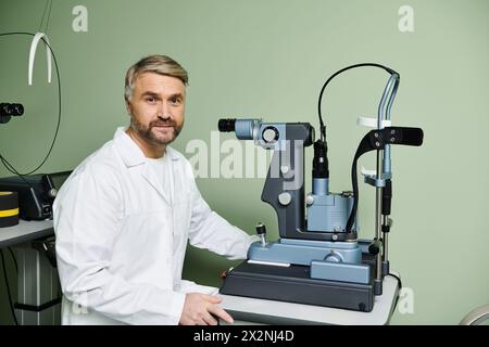 Il bel medico esamina la visione di qualcuno. Foto Stock