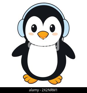 Waddle wobble Warth: Adorabile pinguino con orecchie, perfetto per libri per bambini carte inviti loghi Web Design T-shirt biglietti di auguri cancelleria Illustrazione Vettoriale