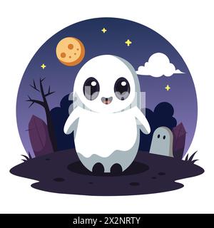 Vettoriale orabile di fantasmi, perfetto per l'arredamento di Halloween libri per bambini carte inviti loghi Web Design T-shirt biglietti d'auguri cancelleria Illustrazione Vettoriale