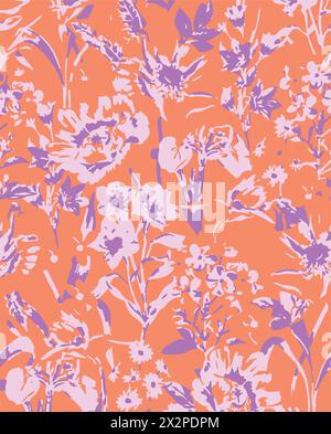 Motivo senza cuciture con fiori e foglie. Sfondo disegnato a mano. motivo floreale per carta da parati. Illustrazione Vettoriale