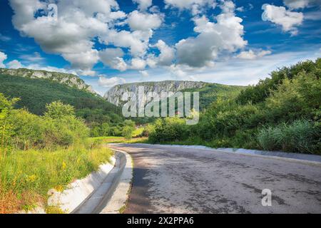 Splendida vista della riserva naturale della Gola di Turda (Cheile Turzii) con sentieri segnalati per escursioni sul fiume Hasdate. Posizione: Vicino a Turda vicino a Cluj-Napoca, Foto Stock