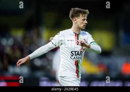 Westerlo, Belgio. 23 aprile 2024. Mathieu Maertens dell'OHL in azione durante una partita di calcio tra KVC Westerlo e Oud-Heverlee Leuven, martedì 23 aprile 2024 a Westerlo, il giorno 5 (su 10) dei play-off europei della prima divisione del campionato belga "Jupiler Pro League" del 2023-2024. BELGA PHOTO JASPER JACOBS credito: Belga News Agency/Alamy Live News Foto Stock