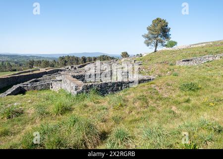 Strutture nel castro di San Cibrán de Lás, un sito archeologico di epoca pre-romana e romana. Ourense, Galizia. Spagna Foto Stock