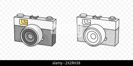 Fotocamera retrò, design grafico. Fotografia, fotografia e studio fotografico, progettazione vettoriale e illustrazione Illustrazione Vettoriale