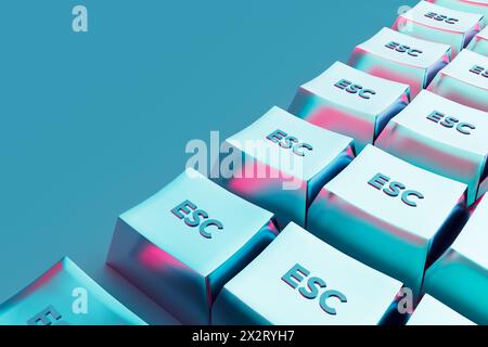 Rendering 3D dei tasti del computer di escape su sfondo blu Foto Stock