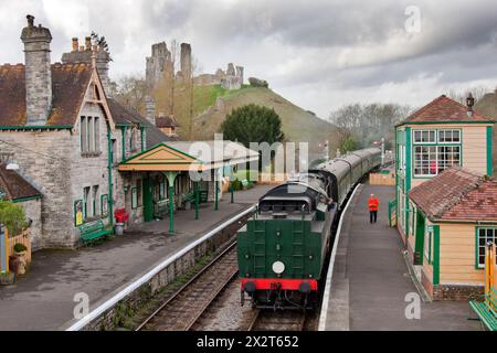 Stazione ferroviaria storica del castello di Corfe, Isola di Purbeck, Dorset, Inghilterra Foto Stock