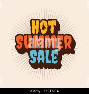 Design del modello di vendita dell'estate calda con illustrazione vettoriale delle etichette Sun e sale. Poster tipografico, banner, logo dei saldi estivi. Illustrazione Vettoriale