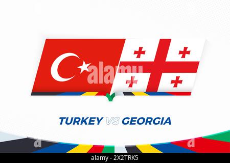 Turchia vs Georgia in competizione calcistica, gruppo F. contro icona sullo sfondo calcistico. Icona vettoriale sport. Illustrazione Vettoriale