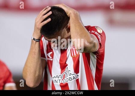 La Plata, Argentina. 23 aprile 2024. Zaid Romero dell'Estudiantes durante la partita tra Estudiantes e Gremio per il terzo turno del girone C della Copa Libertadores 2024, allo Jorge Kuis Hirschi Stadium, a la Plata, Argentina, il 24 aprile. Foto: Richard Ducker/DiaEsportivo/Alamy Live News Foto Stock