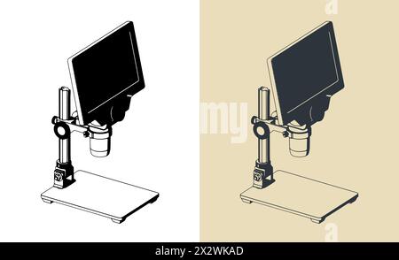 Illustrazioni vettoriali stilizzate di un microscopio digitale Illustrazione Vettoriale