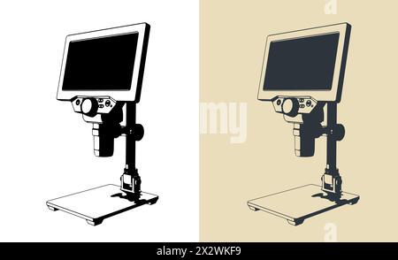 Illustrazioni vettoriali stilizzate di un microscopio digitale Illustrazione Vettoriale