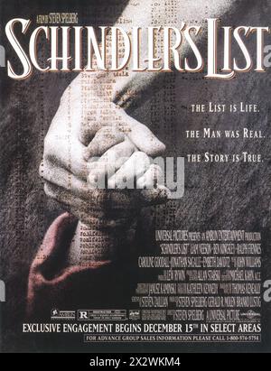 1993 Schindler's List film poster, diretto da Steven Spielberg Foto Stock