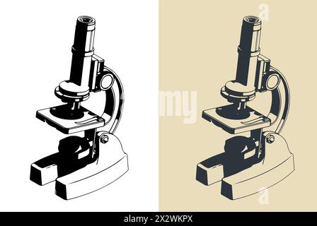 Illustrazioni vettoriali stilizzate del microscopio Illustrazione Vettoriale