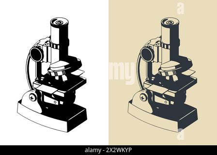 Illustrazioni vettoriali stilizzate del microscopio Illustrazione Vettoriale