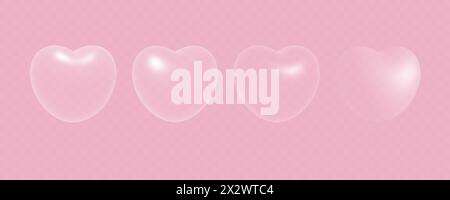 Serie di bolle cardiache trasparenti bianche vettoriali. Illustrazione Vettoriale