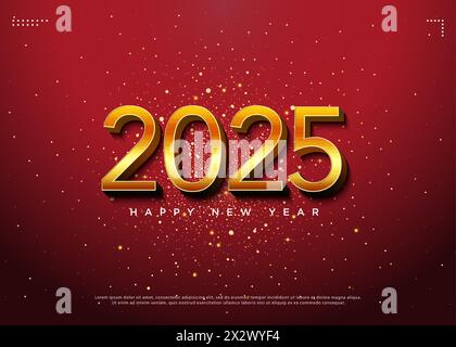 decorazioni dorate con glitter e splendide bolle trasparenti per la celebrazione del nuovo anno 2025. Illustrazione Vettoriale