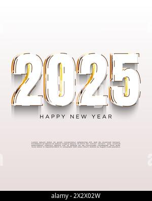 Felice anno nuovo 2025. Con numeri unici e rari. Design vettoriale premium per poster, banner e messaggi di saluto. Illustrazione Vettoriale