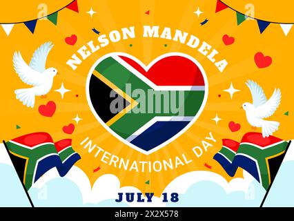 Happy Nelson Mandela International Day Vector Illustration il 18 luglio con bandiera e nastro del Sudafrica in Flat Cartoon background Design Illustrazione Vettoriale