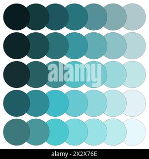 Cerchi sfumati di colore azzurro. Guida alla tavolozza dei toni freddi. Disposizione decorativa delle forme arrotondate. Illustrazione vettoriale. EPS 10. Illustrazione Vettoriale
