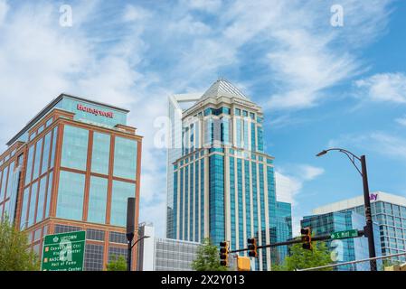 charlotte, USA 14 04 21, veduta dell'edificio Bank of America nella parte alta di Charlotte, North Carolina Foto Stock