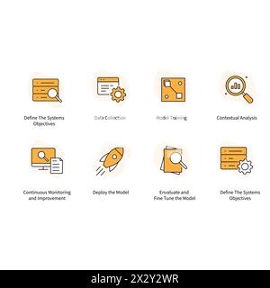 Tecnologie di intelligenza artificiale adattiva che rivoluzionano i processi aziendali progettazione di Vector Iconn Illustrazione Vettoriale