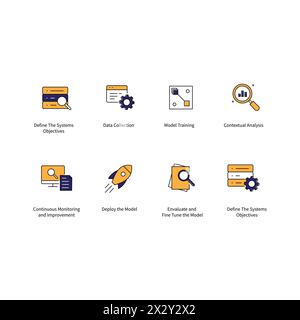 Icone dei vettori aziendali con intelligenza artificiale adattiva che migliorano l'efficienza e l'innovazione Illustrazione Vettoriale