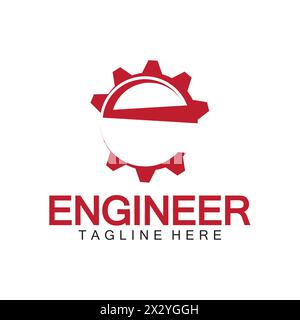 Design del logo tecnico, logo lettera e Gear, logo ingegnere con lettera e ed elementi dell'ingranaggio Illustrazione Vettoriale