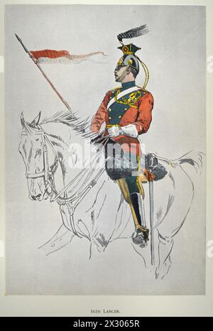 British Army Military Uniforms, Soldier 16th the Queen's Lancers, reggimento di cavalleria, 1900, LIBRO SOUVENIR - ROYAL NAVAL & MILITARY BAZAAR GIUGNO 1900, JOH Foto Stock