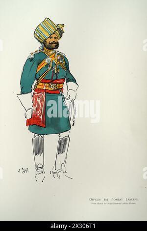 British Empire Military Uniforms, soldato British Indian Army, ufficiale 1st Bombay Lancers, 1900, LIBRO SOUVENIR - ROYAL NAVAL & MILITARY BAZAAR 19 GIUGNO Foto Stock