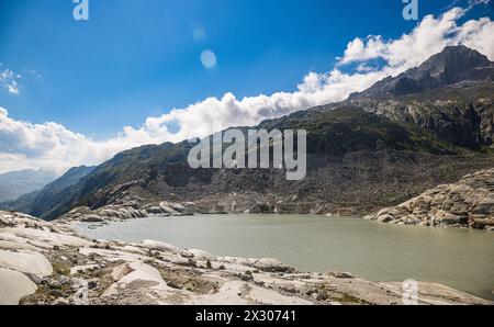 Der Gletschersee des Rhonegletschers ist zugleich die Rhonequelle. (Obergoms, Schweiz, 15.07.20220) Foto Stock