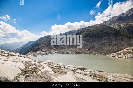 Der Gletschersee des Rhonegletschers ist zugleich die Rhonequelle. (Obergoms, Schweiz, 15.07.20220) Foto Stock